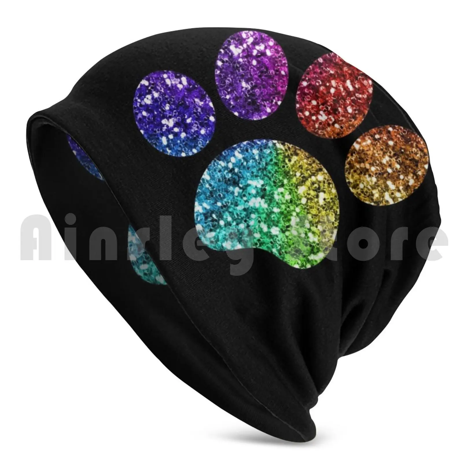 Rainbow Glitter Paw Print-Cat Dog Toe Beans Beanies Knit Hat 1696 Beanies Print Rainbow Paw Glitter Paw Peet