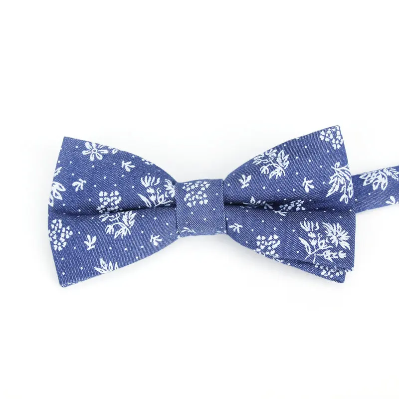 2020 Brand New Solid Color Cotton Bow Tie Flexible Denim Flower Dot Bowtie Smooth Necktie Soft Butterfly Pattern Navy Casual Tie