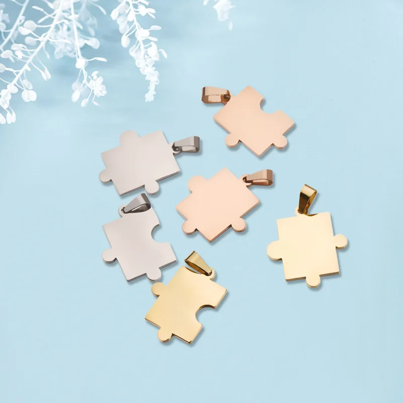 100% Stainless Steel Puzzle Jigsaw Charm Blank For Engrave Rose Gold/Gold/Silver Color Metal Puzzle Tag Mirror Polished 10pcs