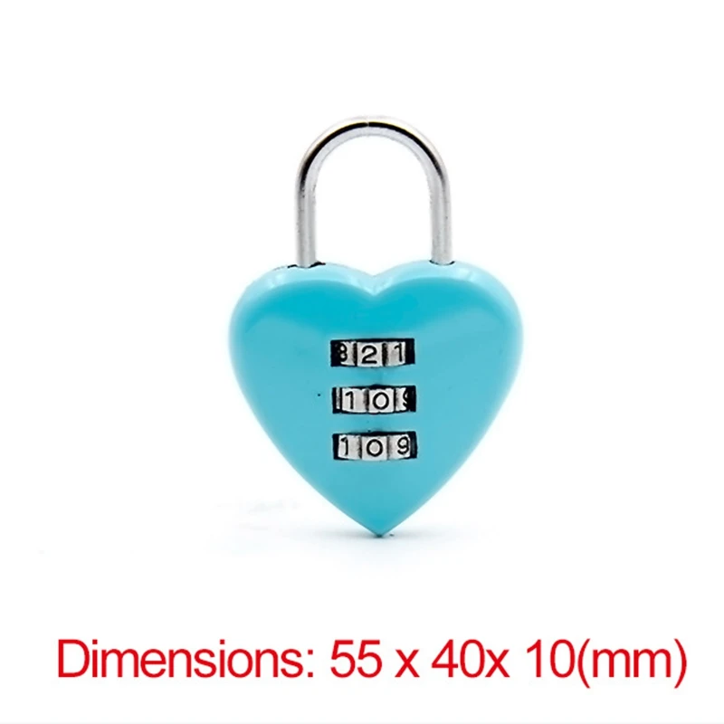 Mini Cute 3 Digits Luggage Suitcase Padlock Coded Lock Red Heart Shaped Nice padLock Lovers Backpack Lock Luggage Lock