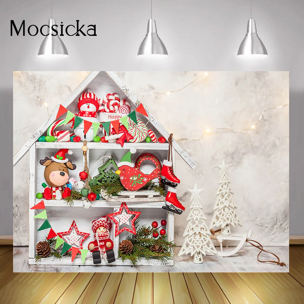 

Merry Christmas Photography Backdrop Happy New Year Background Winter Gift Toys Candy Photocall Party Banner Decorations Props