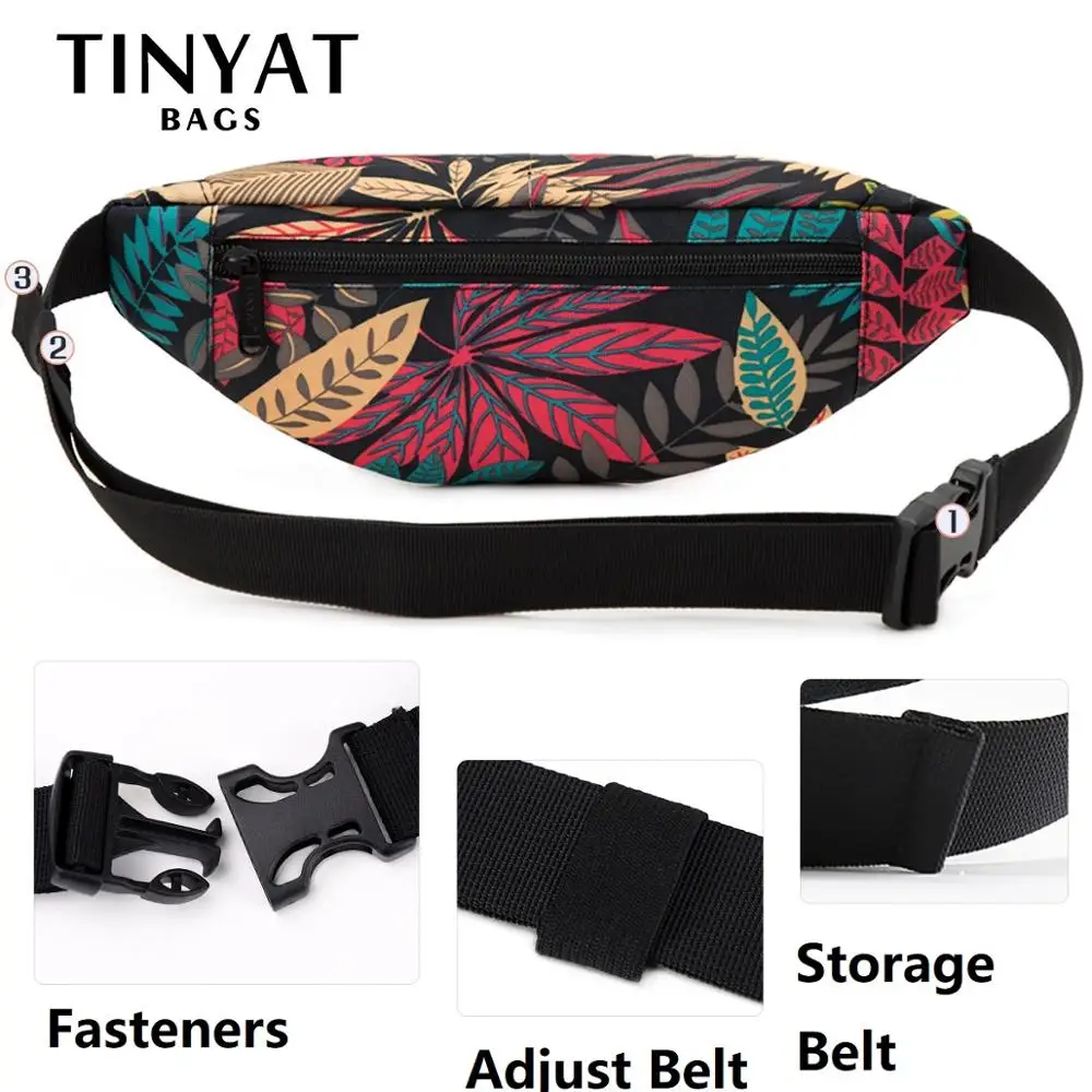 TINYAT Print Leaf Travel Waist Bag for Men and Women Fashion Casual Shoulder Bag Man Belt Pouch Female Banana Fanny Bag