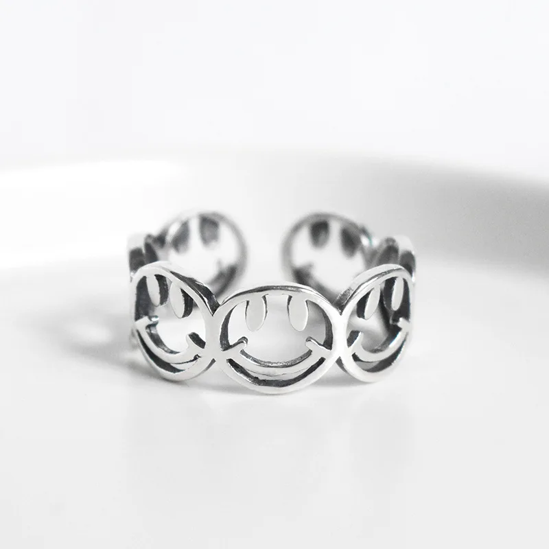 Retro Smiling Face Adjustable Ring,Thomas Style Fashion Good Daisy Jewelry For Women, Gift In 925 Sterling Silver,Super Deals