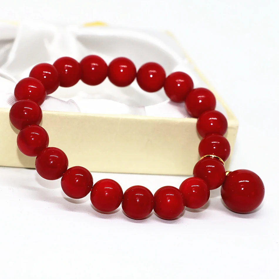 Charm red imitation coral round beads 10mm unique design bracelet for women high grade jewelry 7.5inch B1707