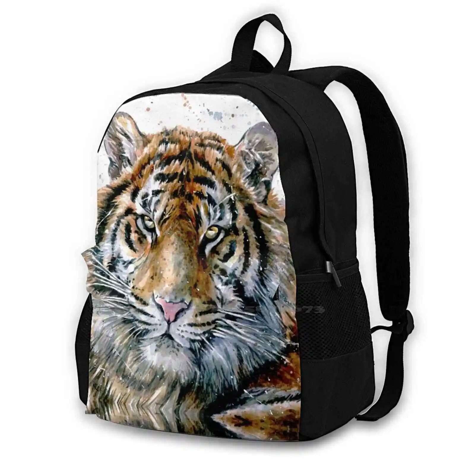 

Tiger Watercolor School Bag Big Capacity Backpack Laptop Animals Watercolor Graphic Wildlife Bengal Background Africa India