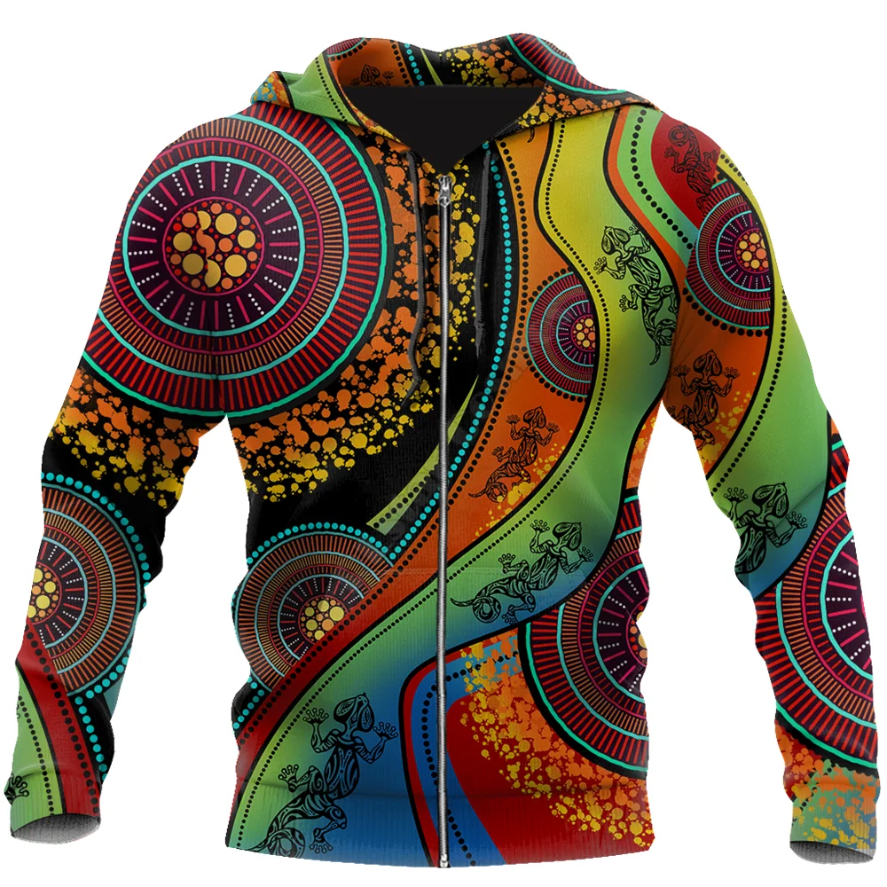 Aboriginal Australia Indigenous Lizard Painting Art 3D Sweatshirt zipper hoodies women For men Pullover Cosplay Costumes