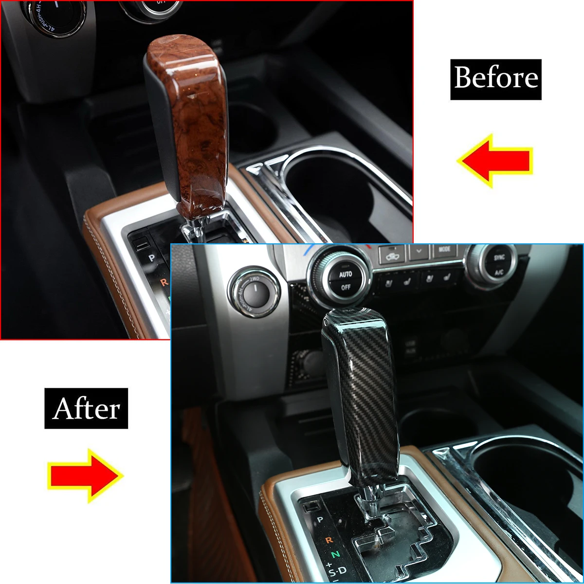 For Toyota Tundra/Sequoia 2007-2021 ABS Carbon Fiber Color Car Gear Shift Knob Head Cover Trim Sticker Interior Accessories
