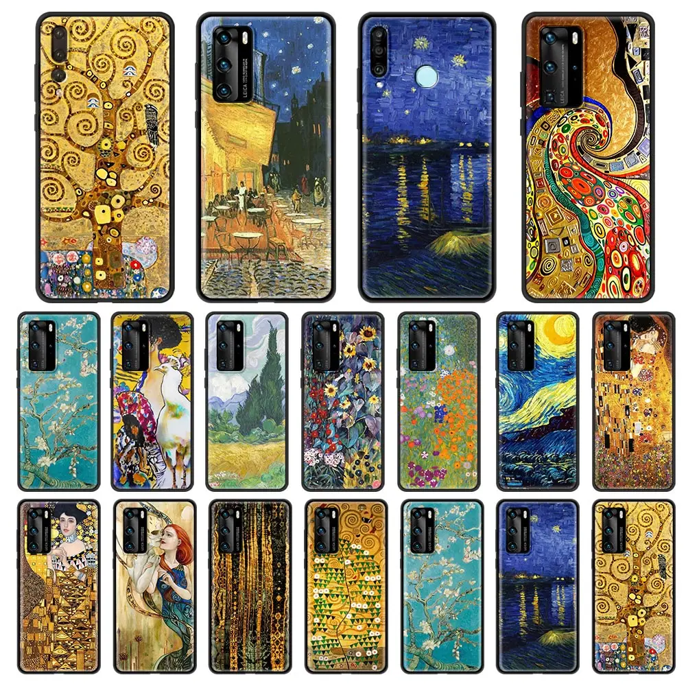 Phone Case for Apple iPhone 14 13 15 Pro Max 11 Pro 12 Mini Soft Cover Van Gogh Starry Night Klimt Kiss