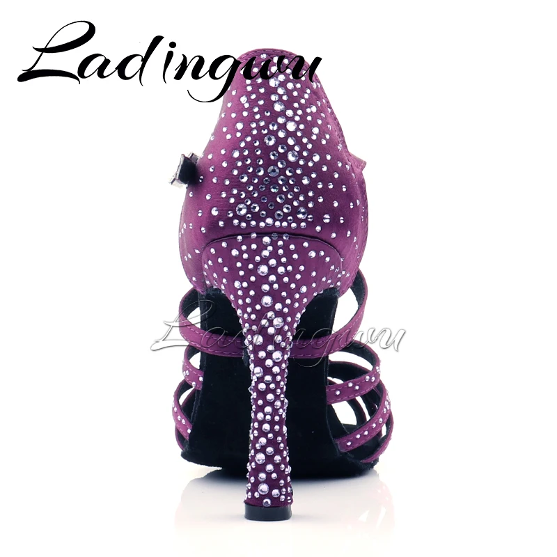 Ladingwu-zapatos de baile latino para mujer y niña, calzado de Salsa, Tango, deportes de interior, baile de salón profesional violeta, novedad