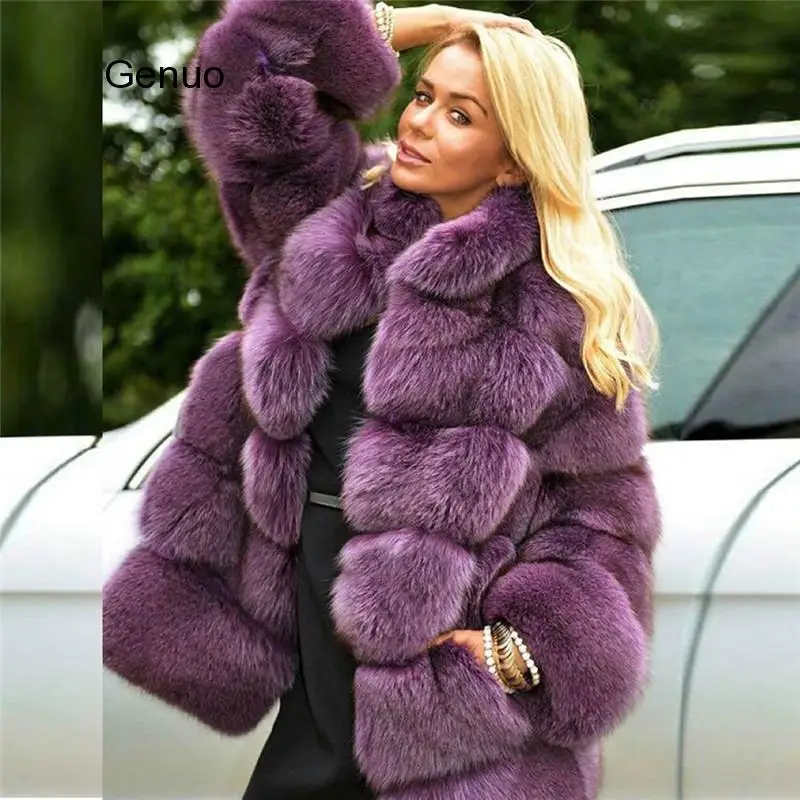 Women Luxury Fake Fox Fur Jacket High Quality Outwear Stand Collar Thick Warm Winter Overcoats Flurry Women Faux Fox Fur Coats