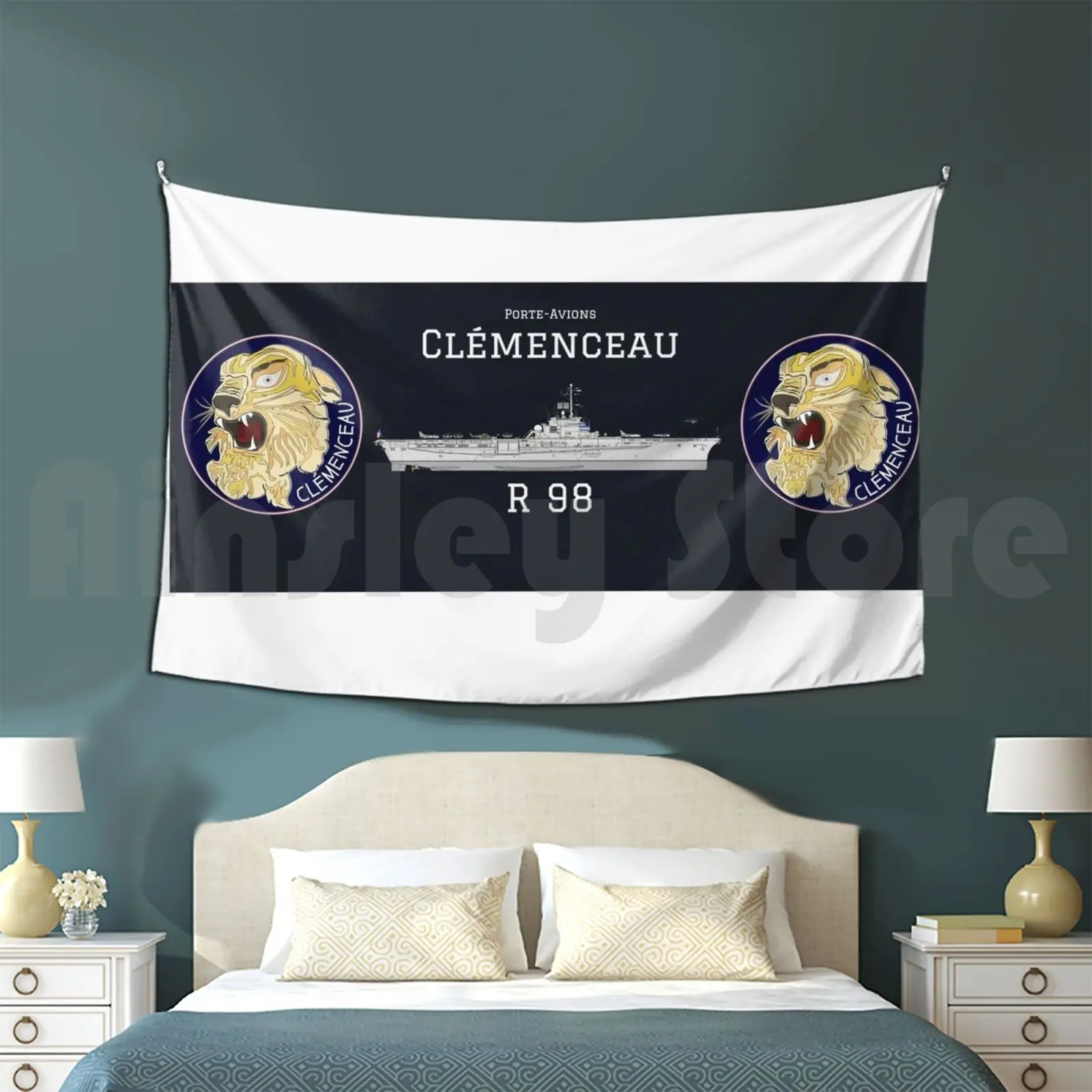 Pa Clémenceau ( R98 ) Tapestry Living Room Bedroom French Navy Carrier French Navy R98