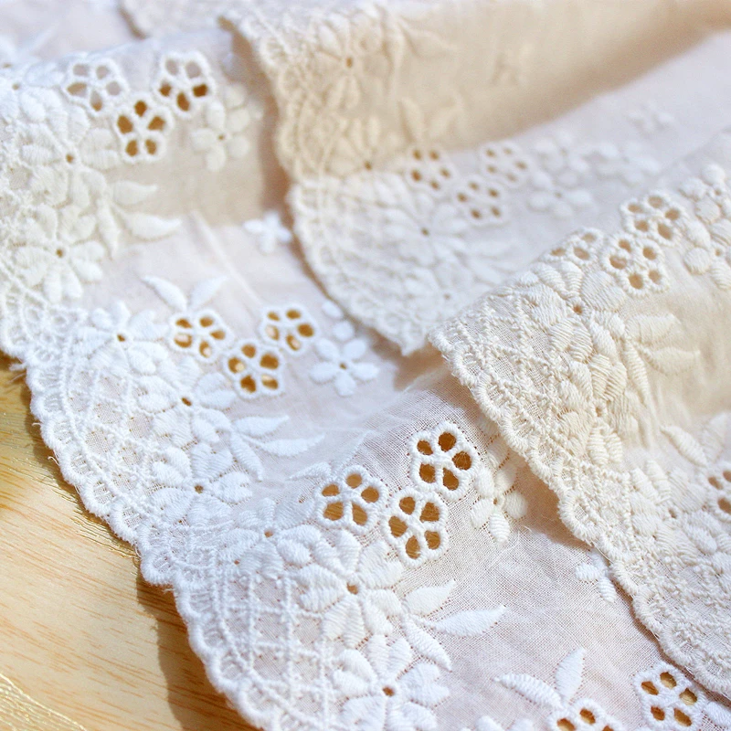 2Yards/lot 16.5cm/6.49'' Beige/Off white Refinement Embroidered Cotton Cloth Lace Trim Patchwork Sewing Material X1236