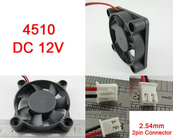 1pc Brushless DC Cooling Fan 45x45x10mm 4510 7 blades 12V 2pin 2.54 Connector