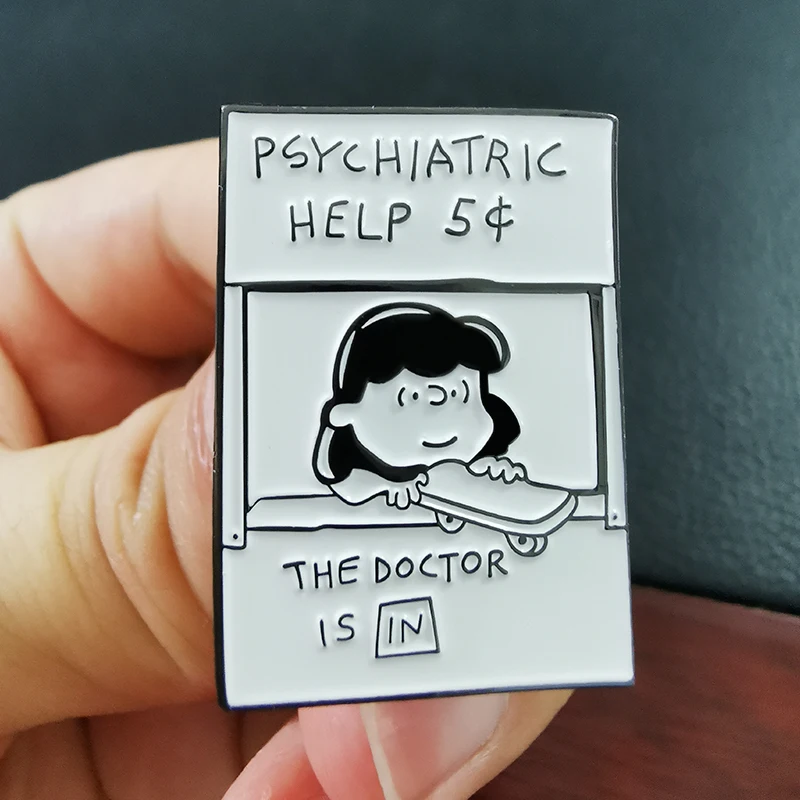 Lucy Psychiatric Booth Enamel Pin Lucy is here to listen!