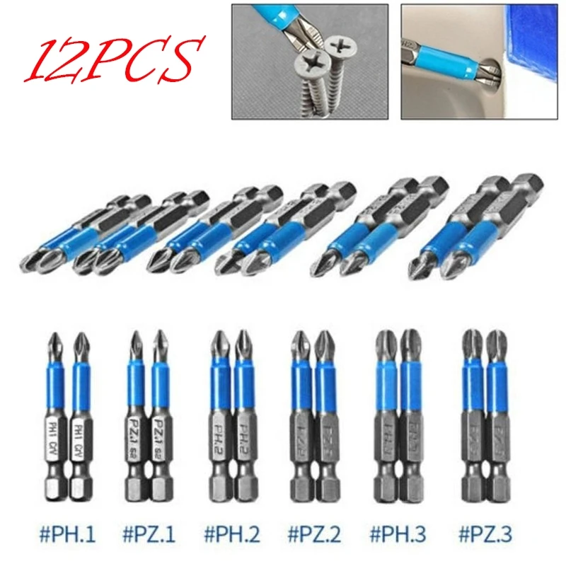 12 قطعة/المجموعة المغناطيسي مكافحة زلة رأس آلة مفك الراغي بت مجموعة PH1 PH2 PH3 PZ1 PZ2 PZ3 تأثير الحفر