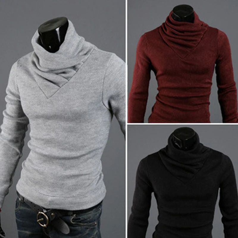 Autumn Winter Thicken T Shirt for Men Turtleneck Sweater Pullover Slim Warm Basic Men's Shirt Solid Color Male Sweatshirt MY323