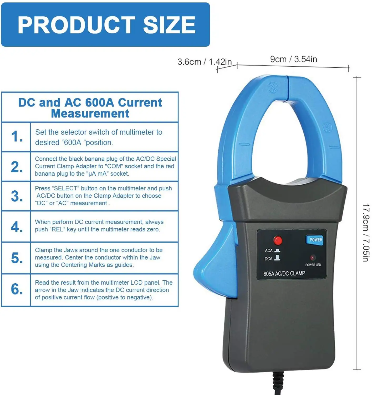 BTMETER-Clamp Meter para multímetros digitais, AC/DC, 600A, atual sonda Amp Adapter, perfeito para o trabalho, BT-605A