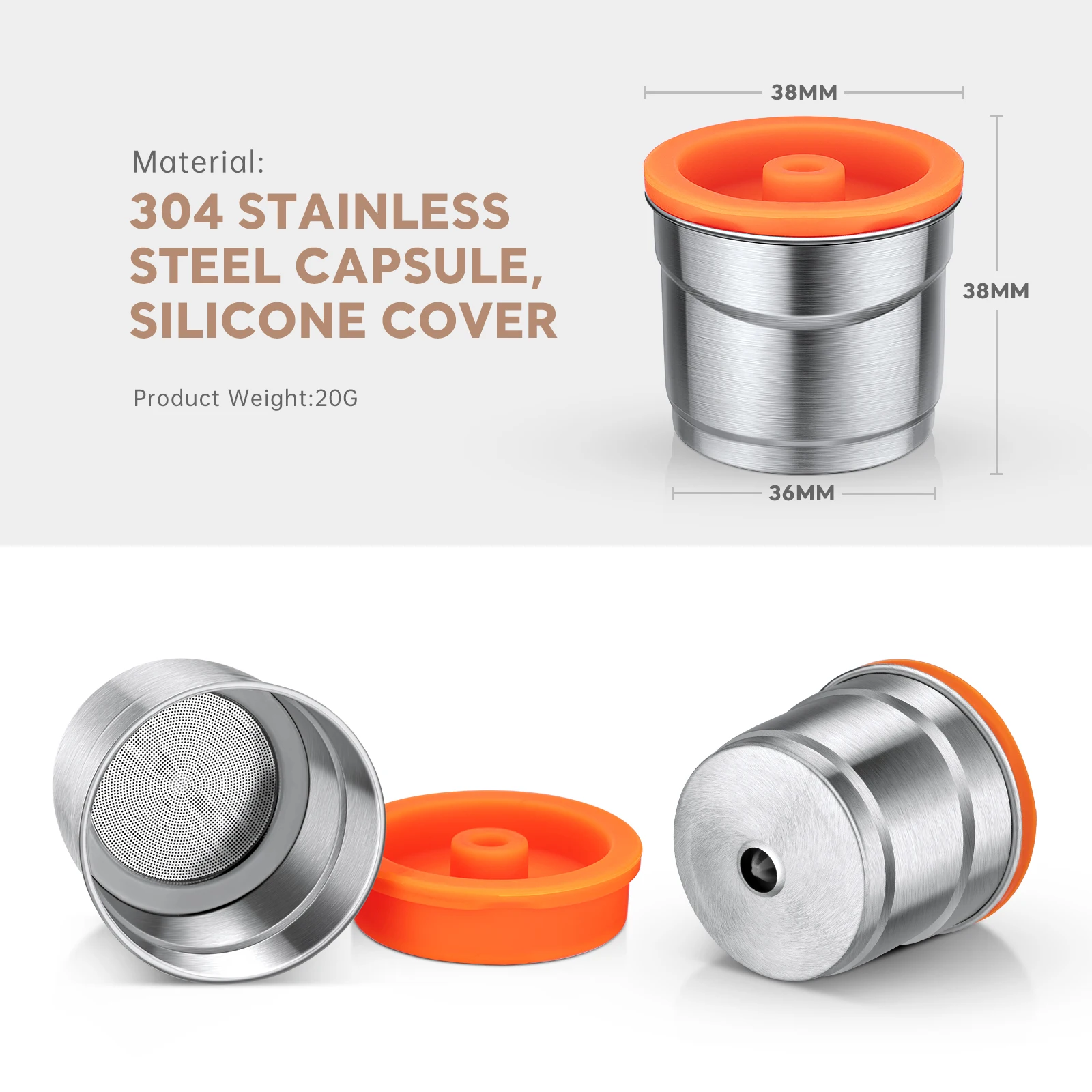 ICafilas Stainless Steel Metal Reusable Coffee Capsule Refillable  Filter with Orange Cover For Illy Y3.2  X7.1 Machine