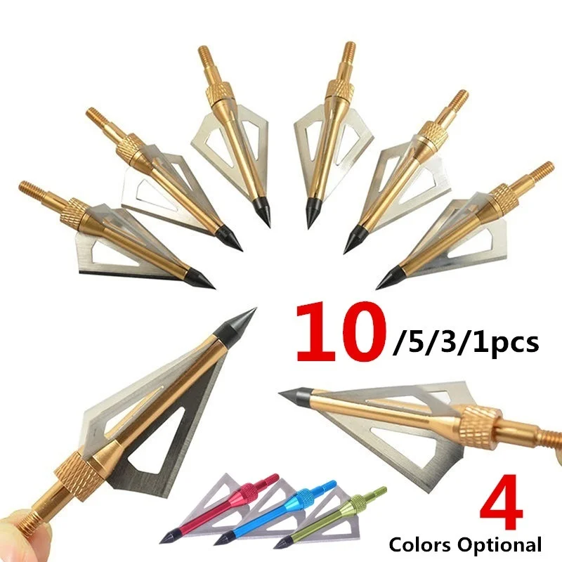 1/3/5pcs 100 Grain Arrowhead Tip Point Telflon Surface Treatment Broadhead Arrow Bow Hunting  Arrow Head 3 Blades bow and arrow