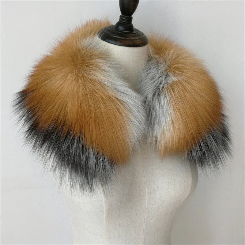 Winter 100% Natural Real Silver Fox Fur Scarf Square Collar Women Red Fox Fur Short Scarves Thick Warm Detachable Muffler Shawl