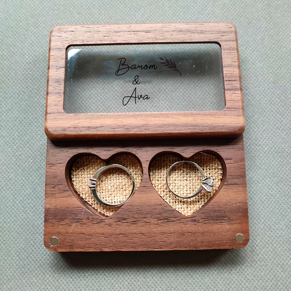 Caja de anillo de boda personalizada, almohada de arpillera, regalo rústico, soporte de joyería de boda personalizado, caja de portador de anillo de