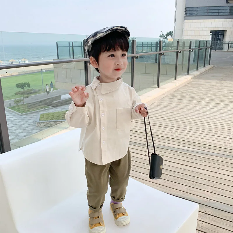 2024 Spring Autumn Boys Casual Long Sleeve Blouse Two Colors