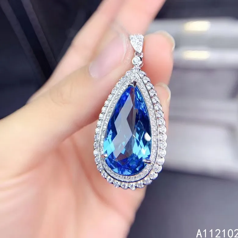 

KJJEAXCMY fine Jewelry 925 Sterling Silver Natural blue topaz Girl noble gemstone Pendant Necklace Support Test Chinese style