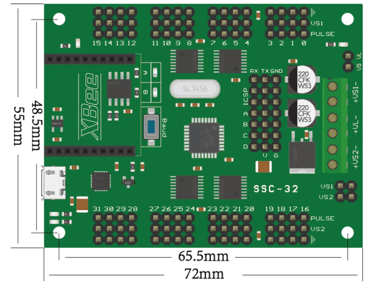 SSC32-V2.5 32ch Servo Controller multicanale con interfaccia USB XBEE Fit PC MAC LINUX per Hexapod Spider e robot Biped