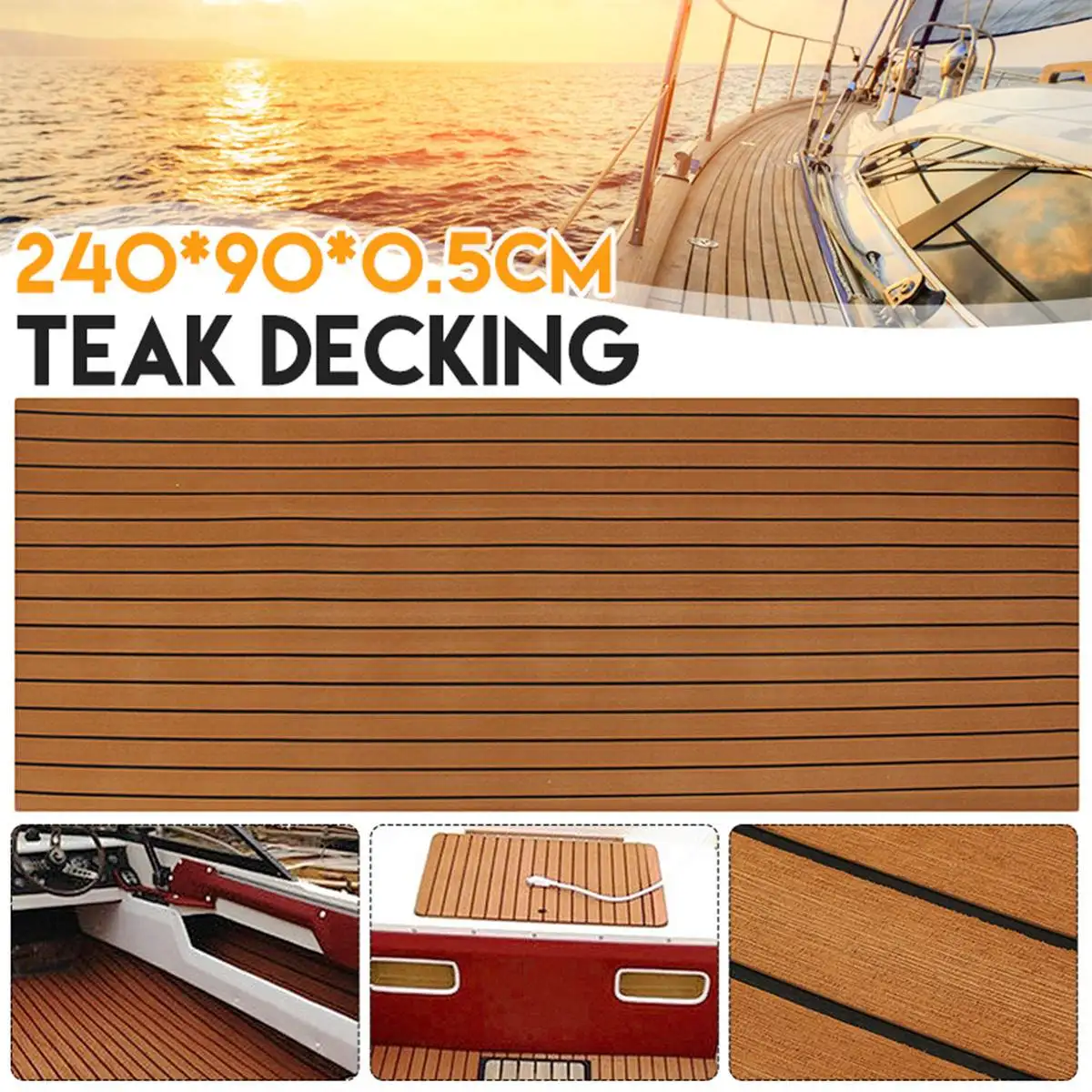 2400x900x5mm Self Adhesive Yacht Flooring Self-Adhesive EVA Foam Teak Faux Teak Boat Decking Sheet Brown