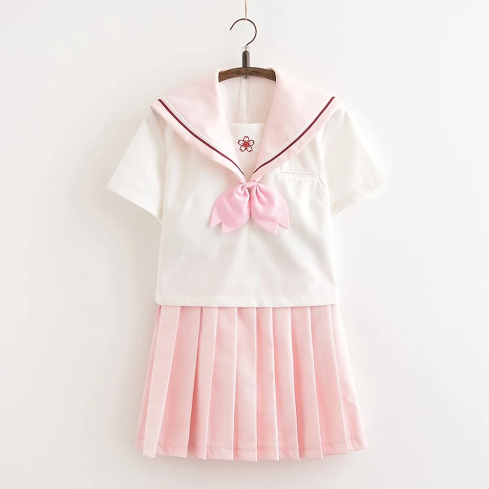 Sakura luz rosa Japonês uniforme escolar saia JK uniforme Classe uniformes Marinheiro terno vento Colégio Terno Feminino Estudantes uniformes