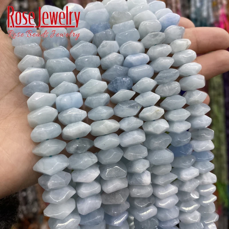 Natural Aquamarines Stone Beads Irregular Special Cut Genuine Loose Spacer Bead 6x11mm For Jewelry Making DIY Bracelet 15