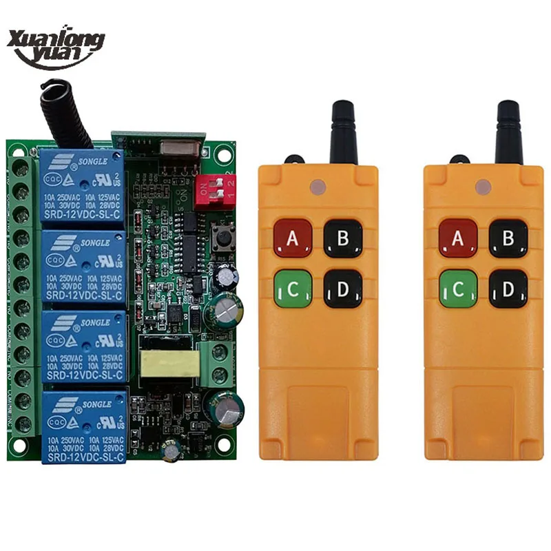 

2000m AC110V 220V 230V 4CH Wireless Remote Control LED Light Switch Relay Output Radio RF Transmitter And 315/433 MHz Receiver