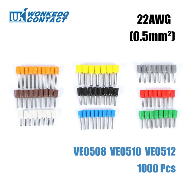 Buisvormige Crimp Terminal 1000 Stuks 0.5mm ² 22AWG Rood Koper E0508 E0510 E0512 Ve Koude Einde Beentje Geïsoleerde Krimpen Wire connector