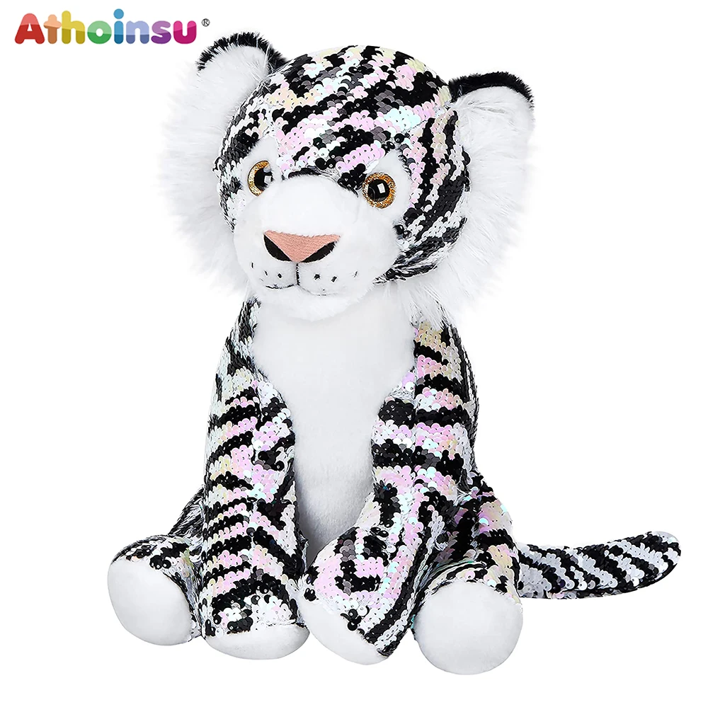 ATHOINSU 32cm Soft Sequin Tiger Plush Toys Cute Cartoon Dolls Glitter Stuffed Animal Gifts for Children Girls Home Decoration