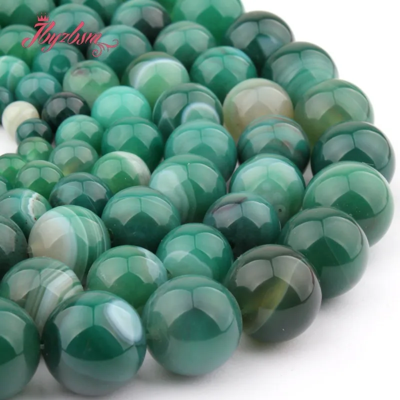 Natural Stripe Agates Smooth Green Round Bead Ball 6/8/10/12mm Stone Beads For DIY Necklace Bracelets Jewelry Making Strand 15\