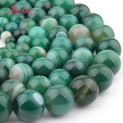 Natural Stripe Agates Smooth Green Round Bead Ball 6/8/10/12mm Stone Beads For DIY Necklace Bracelets Jewelry Making Strand 15