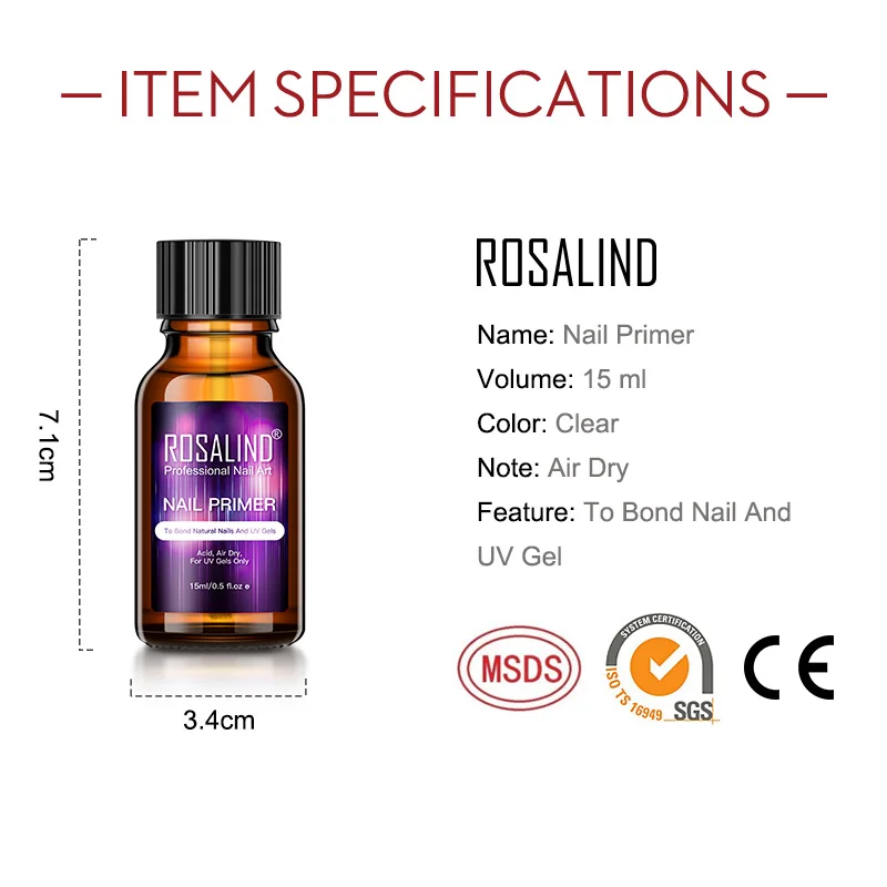 Rosalind 15 Ml Nail Dehydrator Gel Polish Nail Primer Geen Behoefte Curing Lucht Drogen Voor Nagels Art Base Top Coat langdurige Gel Lak