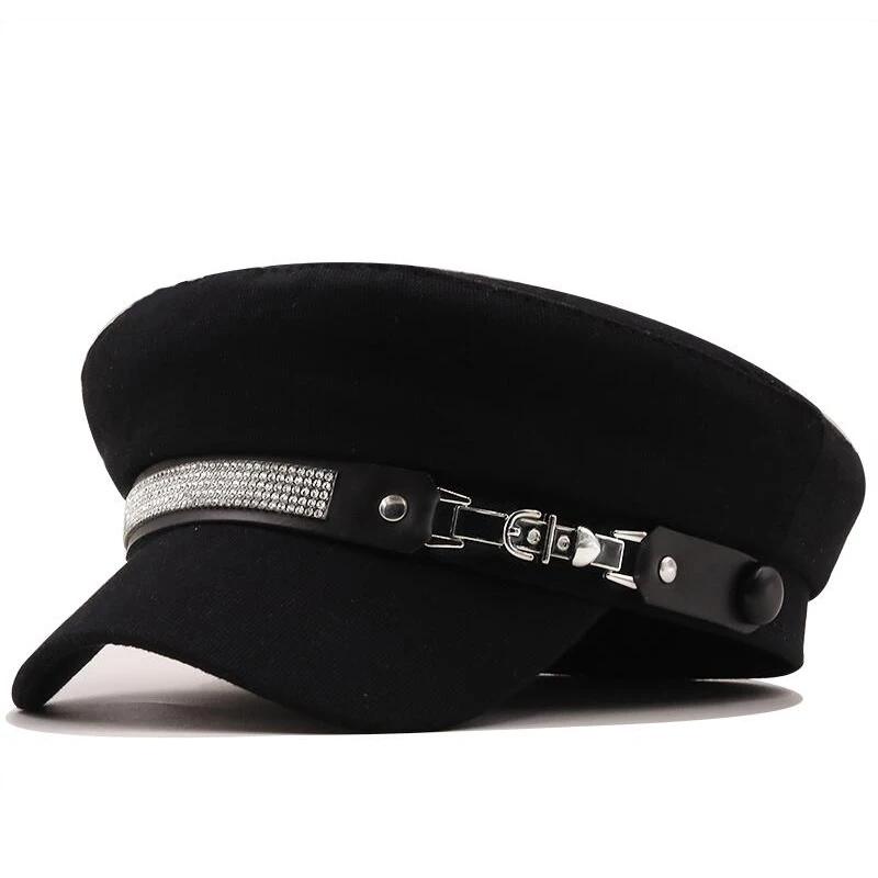 Spring summer Chain Black cotton Military Berets for Women Female Flat Army Cap Salior Hat Girl Travel Berets Ladies Painter Cap