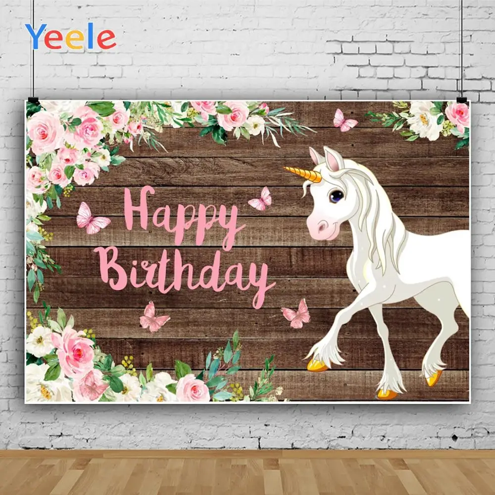 Yeele Wood Horse Butterflies Birthday Backdrop Props Party Decor Background Photocall Photography For Studio Shoots Customized