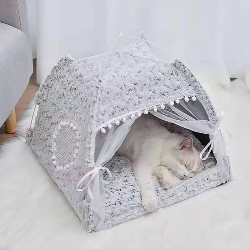 Pet Tent For Cat Dog House Bed Playpen Portable Washable Dog Teepee Thick Cushion Puppy Dog Mat Cage Excursion Indoor Kennel