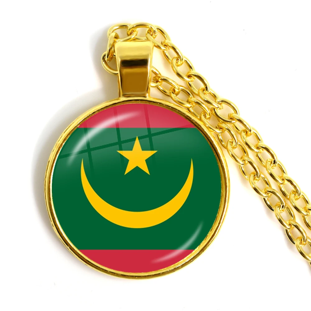 Mauritania,Mali,Rwanda,Coate d\'Ivoire,Burundi,Burkina Faso National Flag Necklace 25mm Glass Cabochon Pendant Necklace For Women