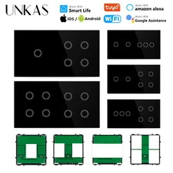 Moduli UNKAS combinazione gratuita fai-da-te 2 3 4 5 6 7 8 Gang EU Wifi Touch On / Off Smart Switch vetro nero 157mm presa pannello