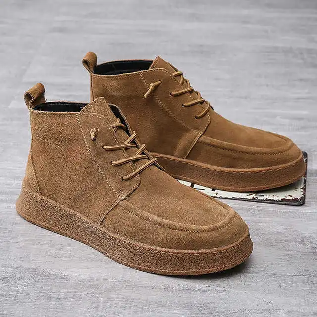 Cow Suede Leather Men\'s Boots Plus Velvet Warm Casual Shoes Slip-On Suede New Tide Shoes for Man Ankle Boots Chelsea Boots Men