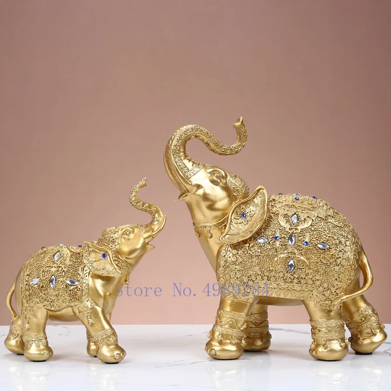 

CREATIVE RESIN ELEPHANT MOTHER AND CHILD GOLDEN GEM CRYSTAL HOME DECORATION ROOM FURNISHINGS FENG SHUI MODERN HOME ACCESSORIES