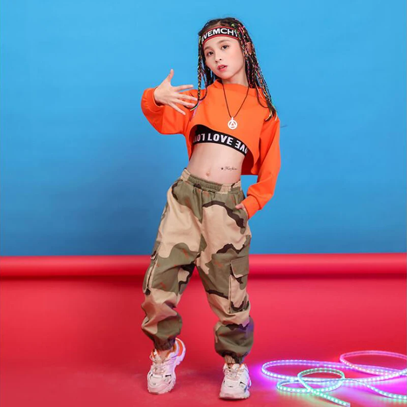 Children Hip Hop Clothing Sweatshirt Top Crop Running Casual Pants for Girl Kid Jazz Dance Costume Wear Ballroom Dancing Clothes