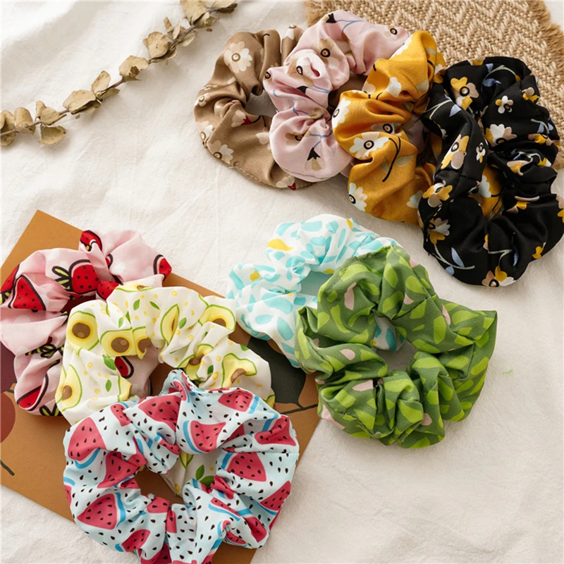 Women Fruit Print Hair Ties Scrunchies Girls Ponytail Hair Holder Rope Bands Fashion Cute Hair Accessories Rubber Bands Headwear