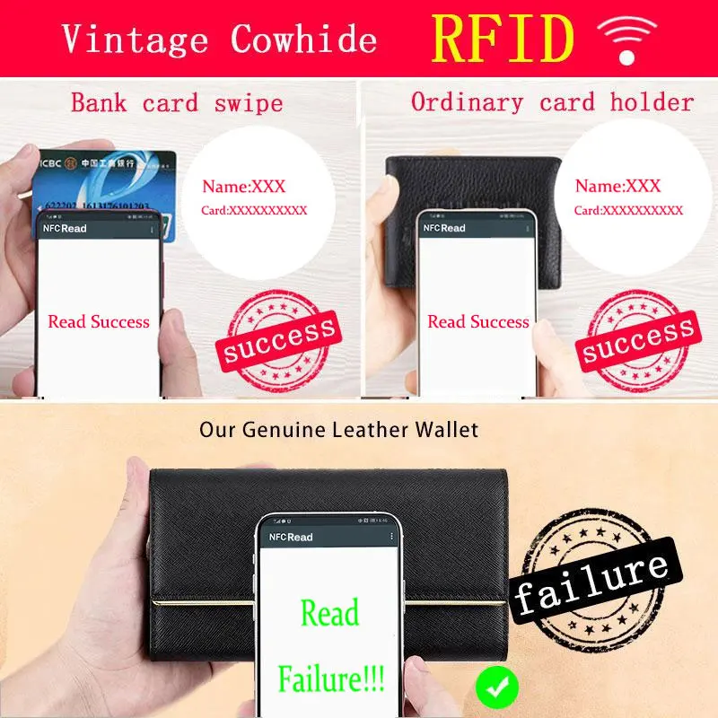 Fashion Ladies Wallet Genuine Leather RFID Long Clutch Purse for Women Multi Card Holder TriFold Phone Money Clip