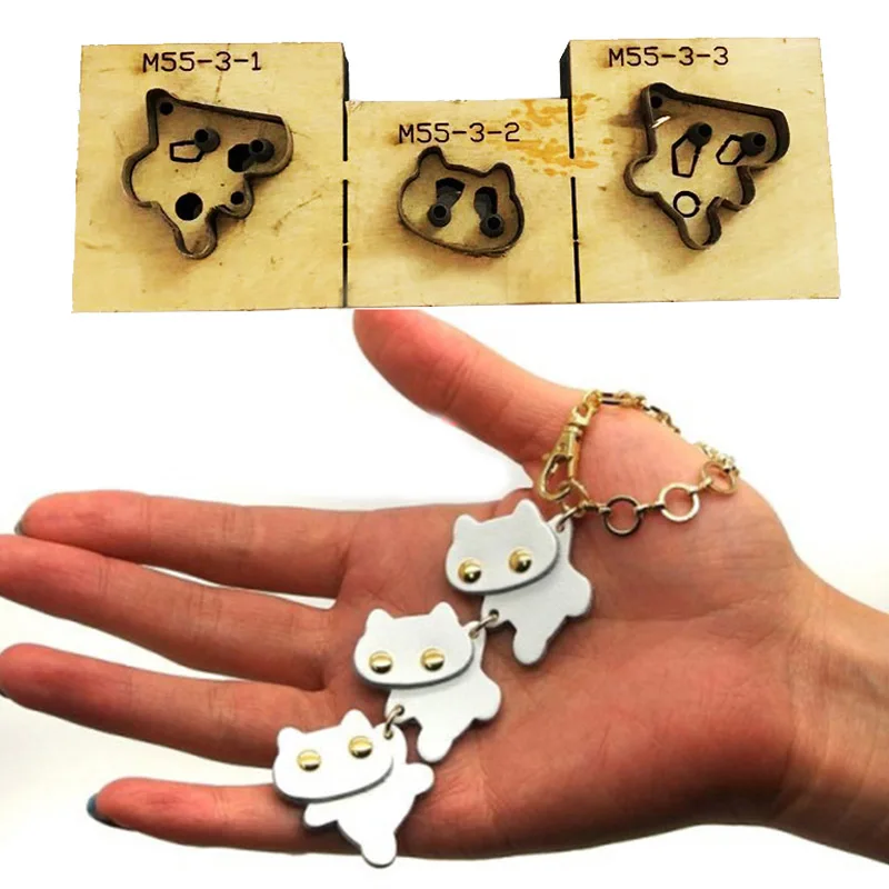 Japan Steel Blade DIY Leather Craft Cat Hand-in-Hand Hanging Bracelet key chainWooden Die Cut Knife Mould