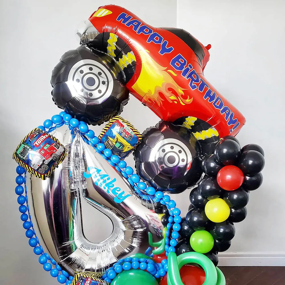 5Pcs Big Monster Truck Balloon Car Themed 3nd 4th 5th Boy Birthday Party Supplies Happy Birthday Truck Helium Ballons Decoration