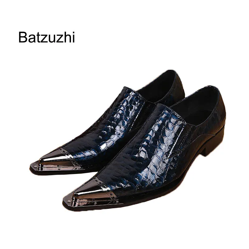 

Batzuzhi Handmade Man's Shoes Metal Pointed Toe Man Leather Dress Shoes Classic Formal Business Shoes Men Party and Wedding